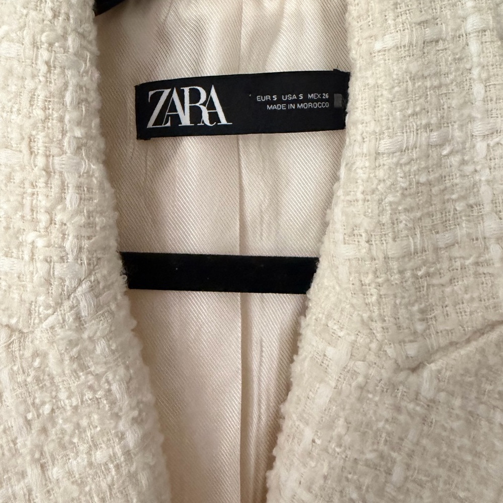 ZARA Cream Tweed Blazer | Double Breasted Gold Buttons | Chanel Style | Size S - Picture 6 of 11